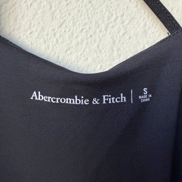 Abercrombie & Fitch Black Asymmetrical Strappy Ruched Midi Dress Size S - Picture 4 of 6